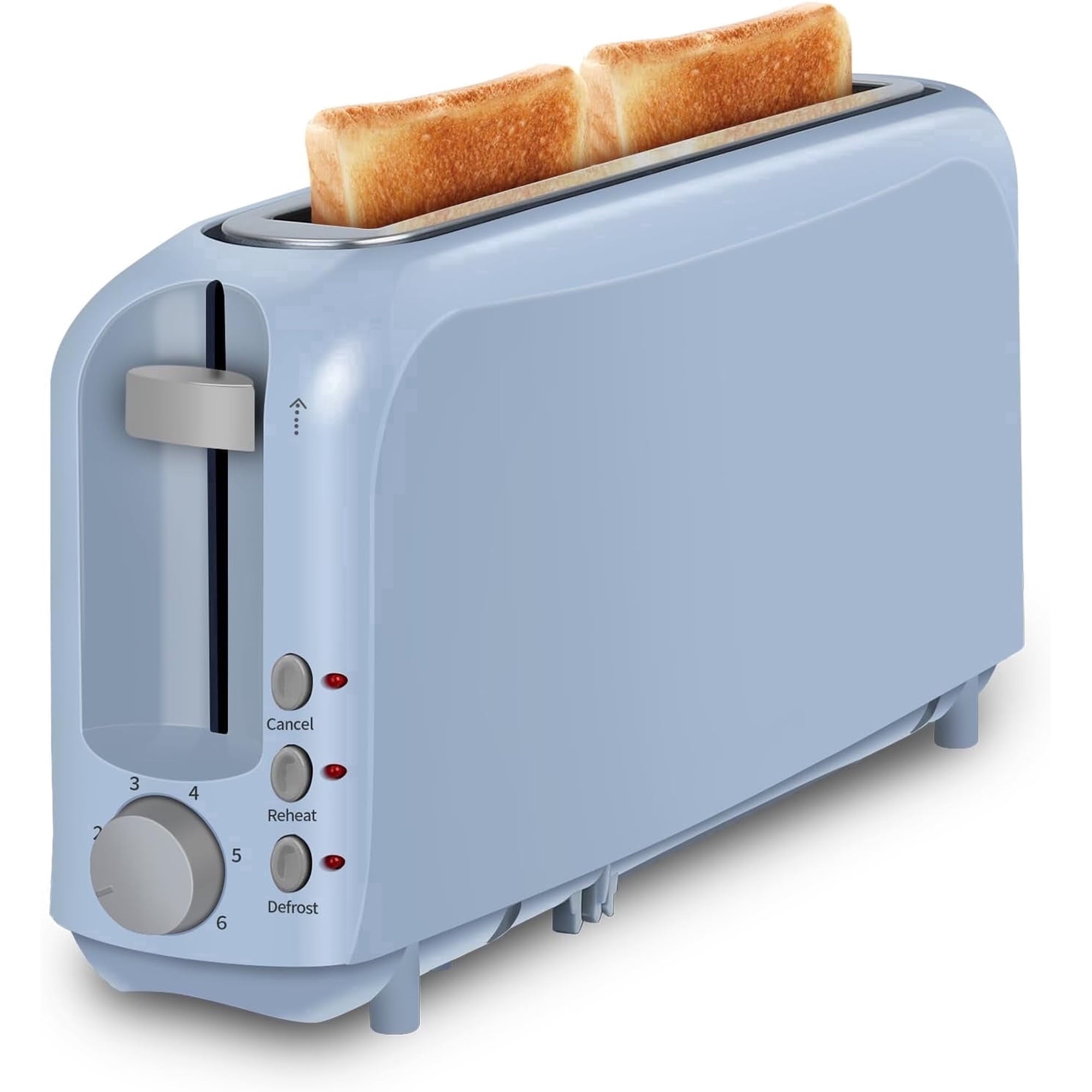2-Slice Slim Toaster, 6 Shade Settings with Cancel, Reheat & Defrost, 10" Long Slot, Auto Shut off, Removable Crumb Tray, Blue