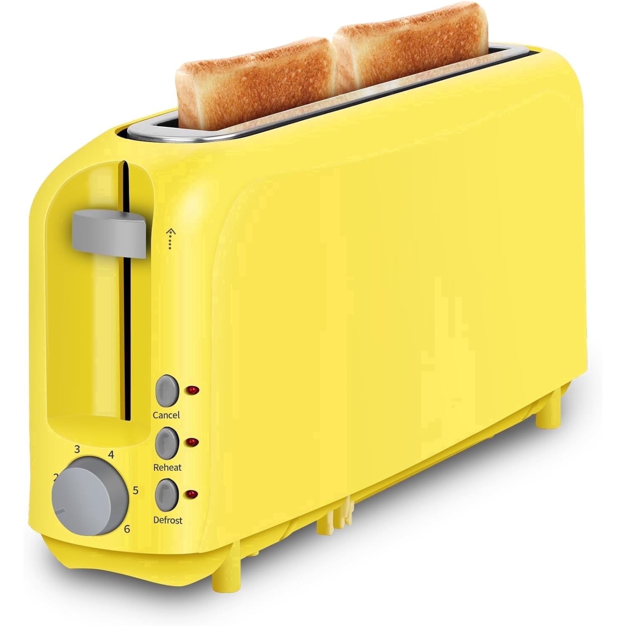 2-Slice Slim Toaster, 6 Shade Settings with Cancel, Reheat & Defrost, 10" Long Slot, Auto Shut off, Removable Crumb Tray, Yellow