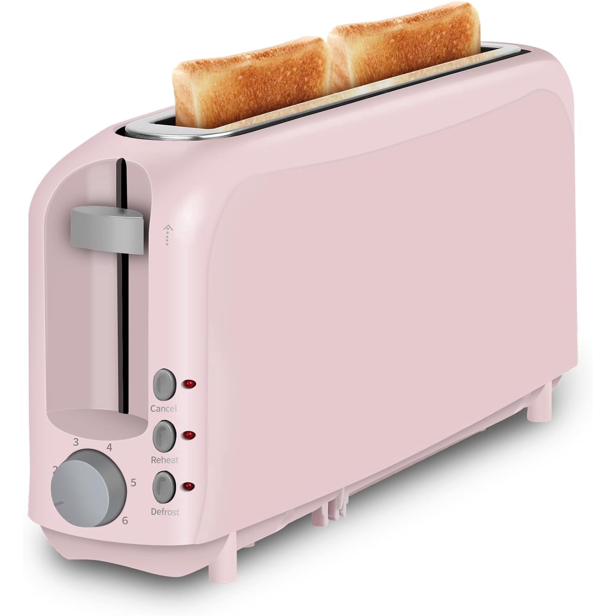 2-Slice Slim Toaster, 6 Shade Settings with Cancel, Reheat & Defrost, 10" Long Slot, Auto Shut off, Removable Crumb Tray, Pink