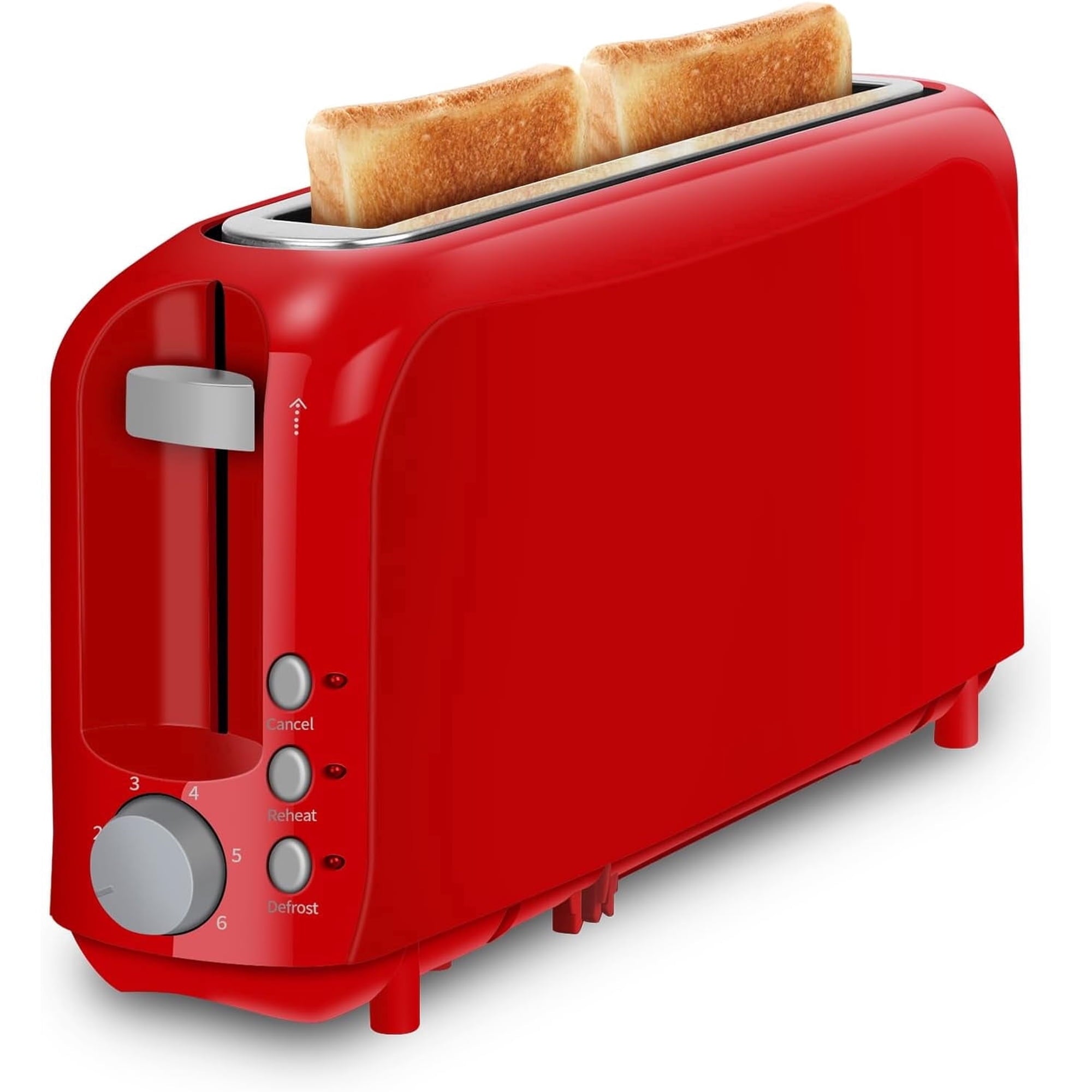 2-Slice Slim Toaster, 6 Shade Settings with Cancel, Reheat & Defrost, 10" Long Slot, Auto Shut off, Removable Crumb Tray, Red