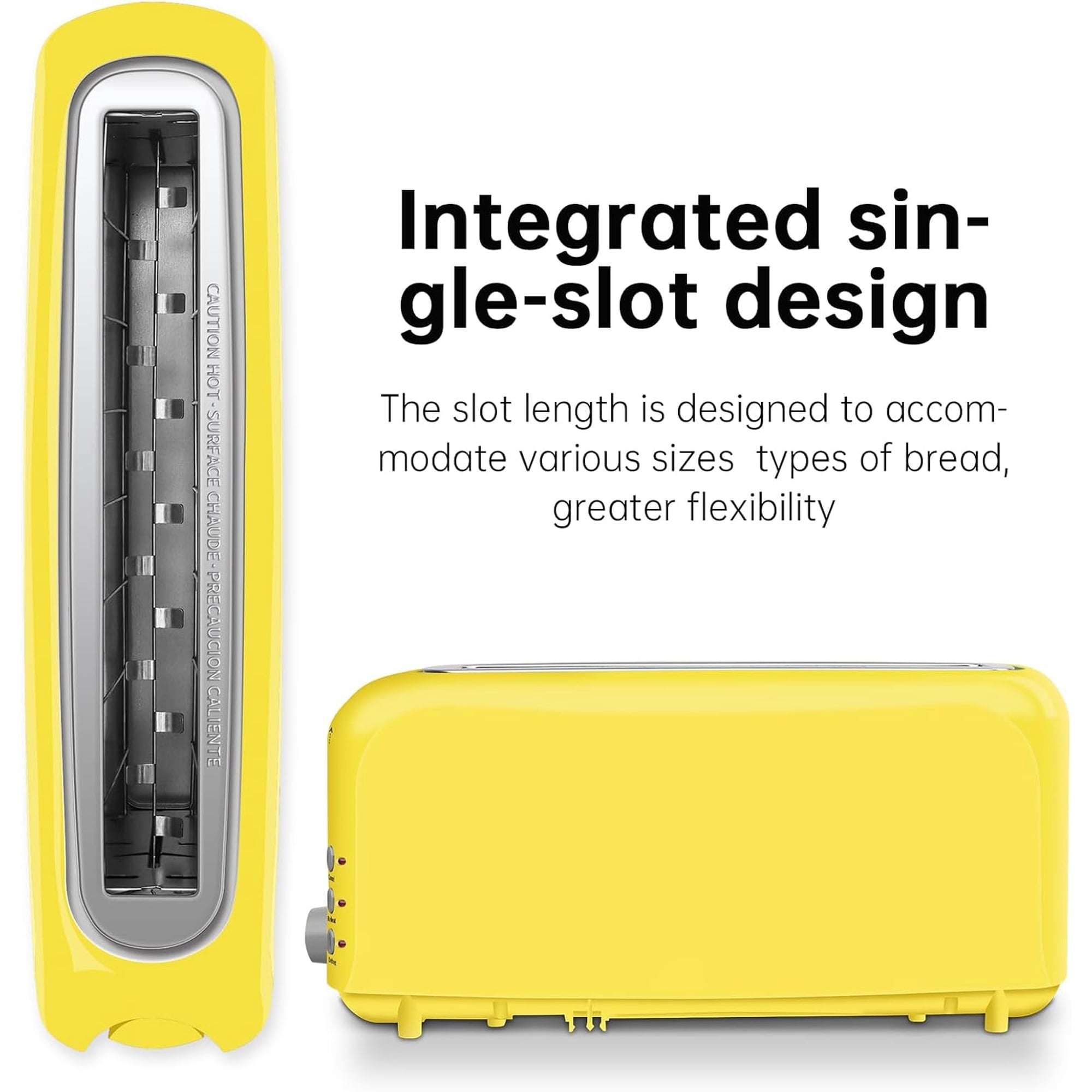 2-Slice Slim Toaster, 6 Shade Settings with Cancel, Reheat & Defrost, 10" Long Slot, Auto Shut off, Removable Crumb Tray, Yellow