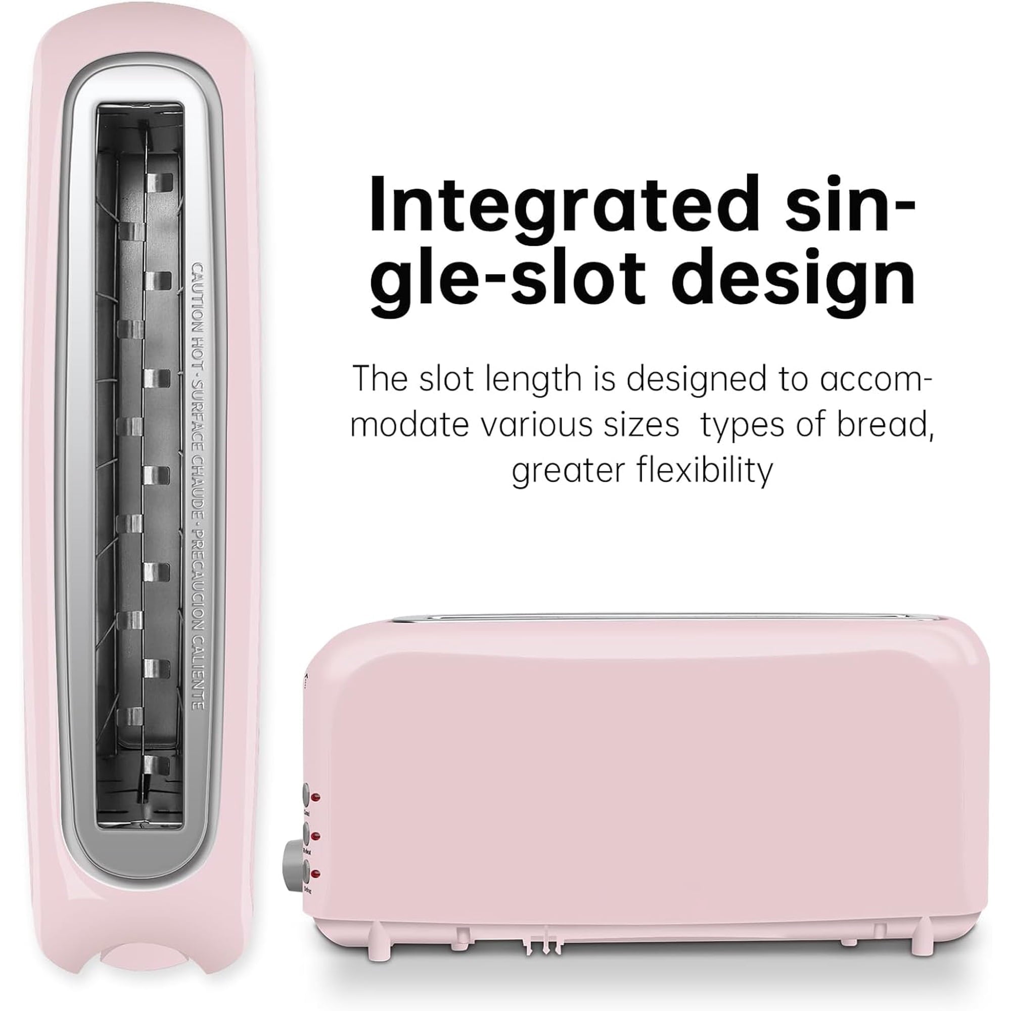 2-Slice Slim Toaster, 6 Shade Settings with Cancel, Reheat & Defrost, 10" Long Slot, Auto Shut off, Removable Crumb Tray, Pink