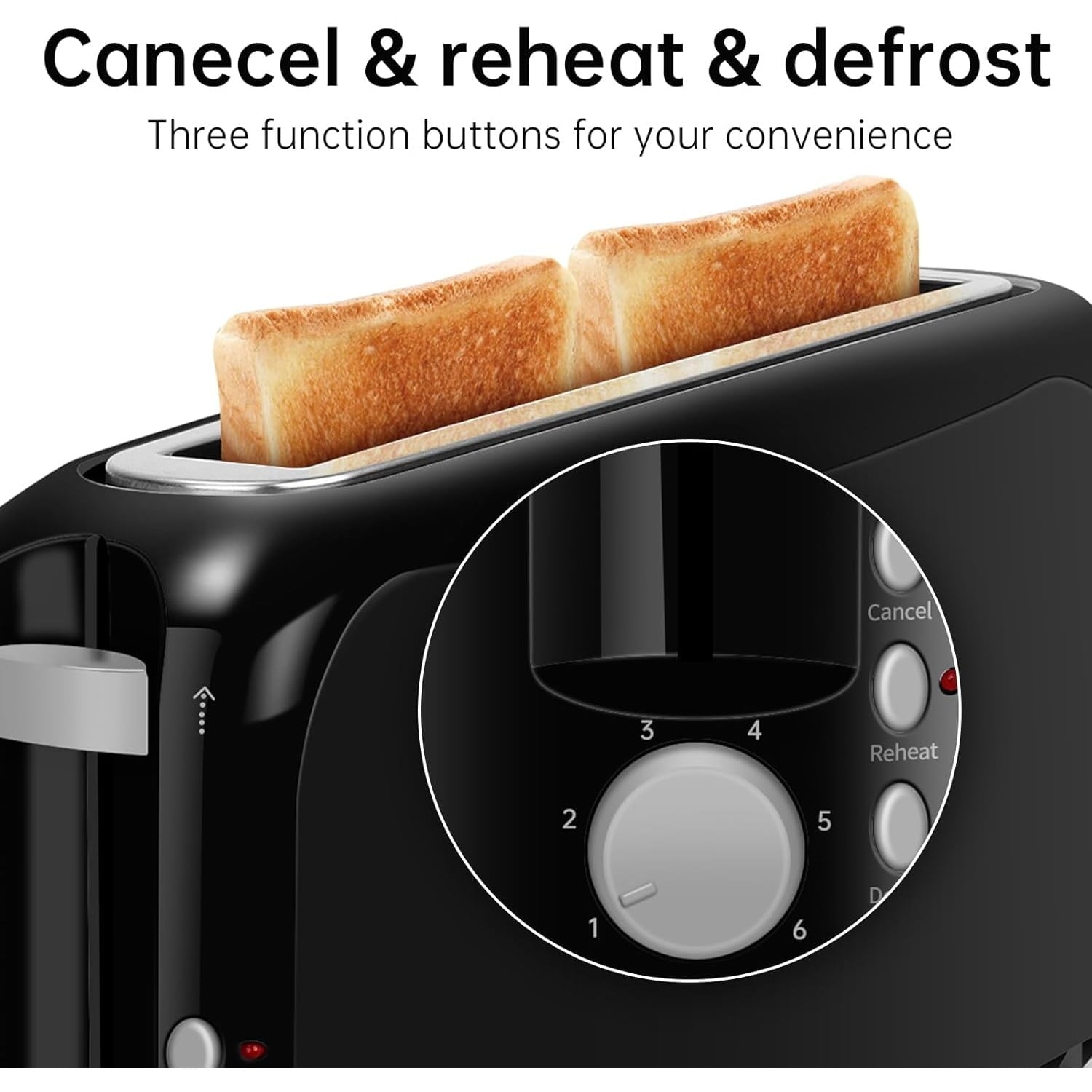 2-Slice Slim Toaster, 6 Shade Settings with Cancel, Reheat & Defrost, 10" Long Slot, Auto Shut off, Removable Crumb Tray, Black
