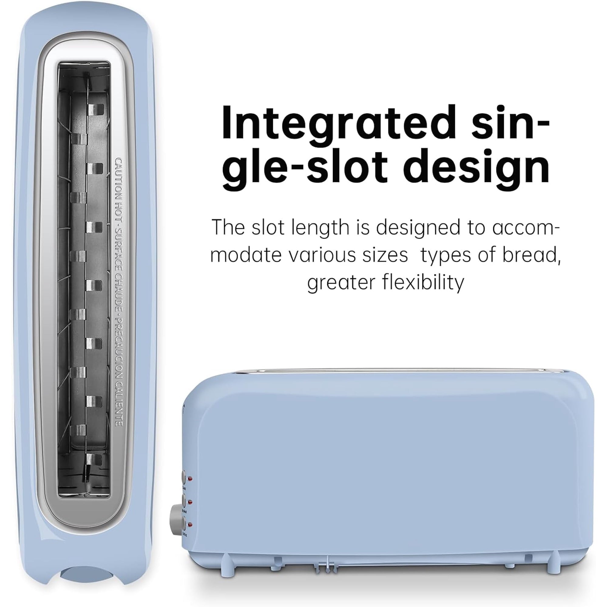 2-Slice Slim Toaster, 6 Shade Settings with Cancel, Reheat & Defrost, 10" Long Slot, Auto Shut off, Removable Crumb Tray, Blue