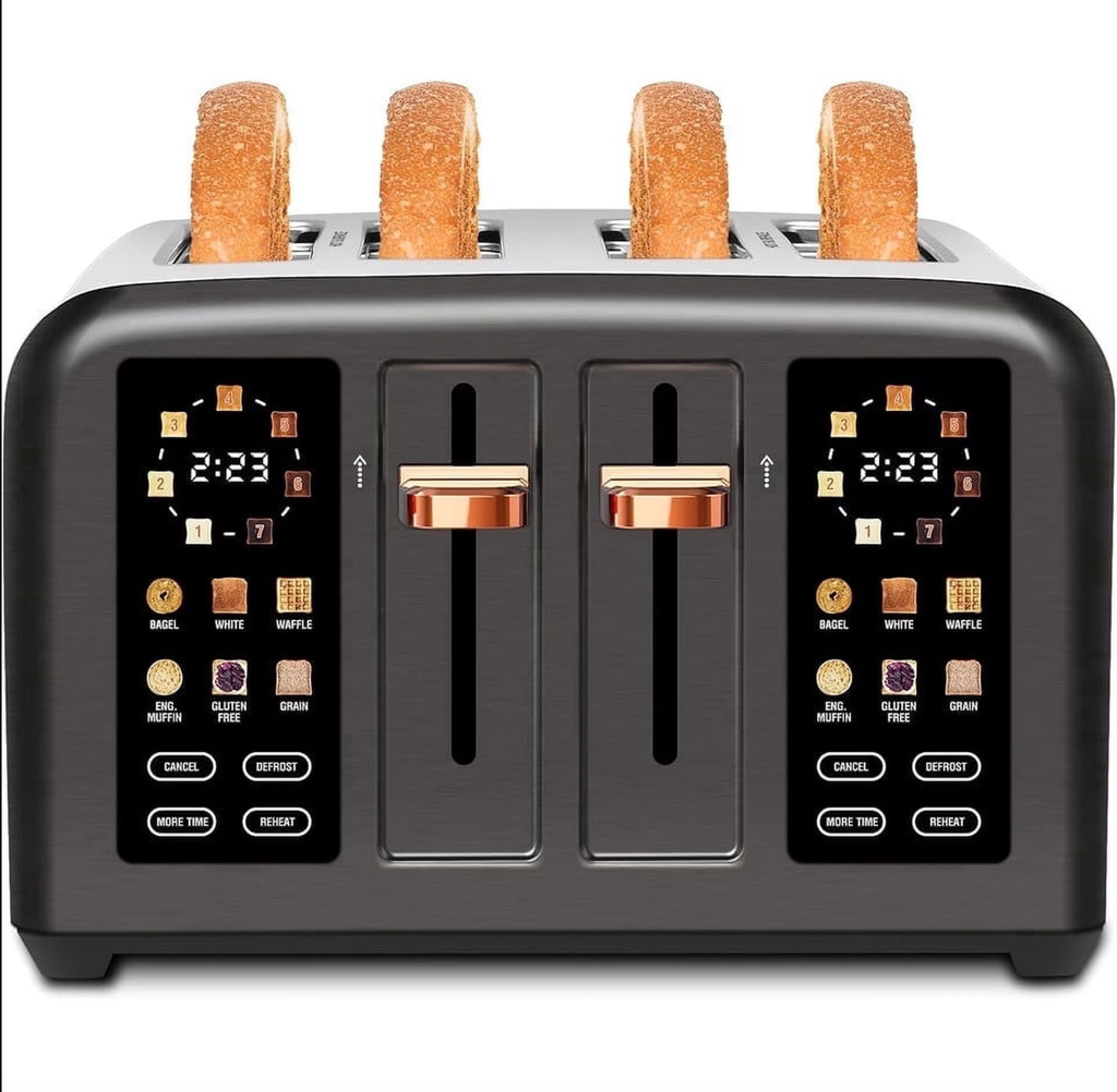 4 Slice Toaster Touch Screen Long Slot, Touch Screen for Dual Control, 7 Shade Settings,1.5'' Extra Wide Long Slots,1800W,Grey