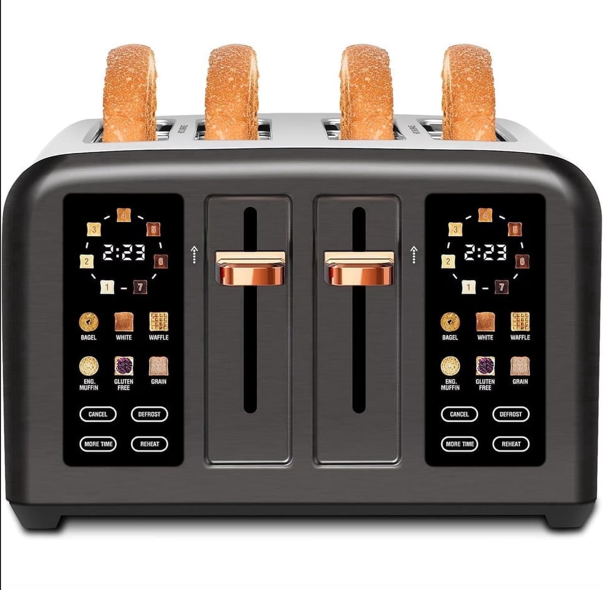 4 Slice Toaster Touch Screen Long Slot, Touch Screen for Dual Control, 7 Shade Settings,1.5'' Extra Wide Long Slots,1800W,Grey